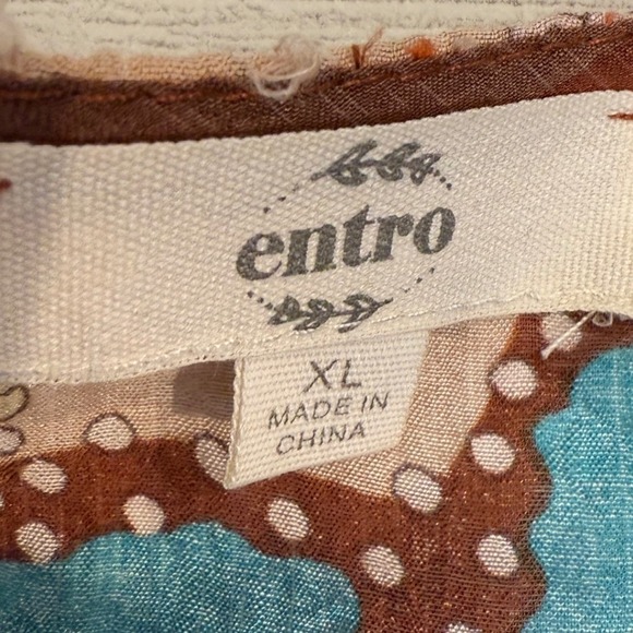 Entro XL Brown patchwork Ruffle babydoll Dress Tiered cottage boho prairie - Picture 4 of 10